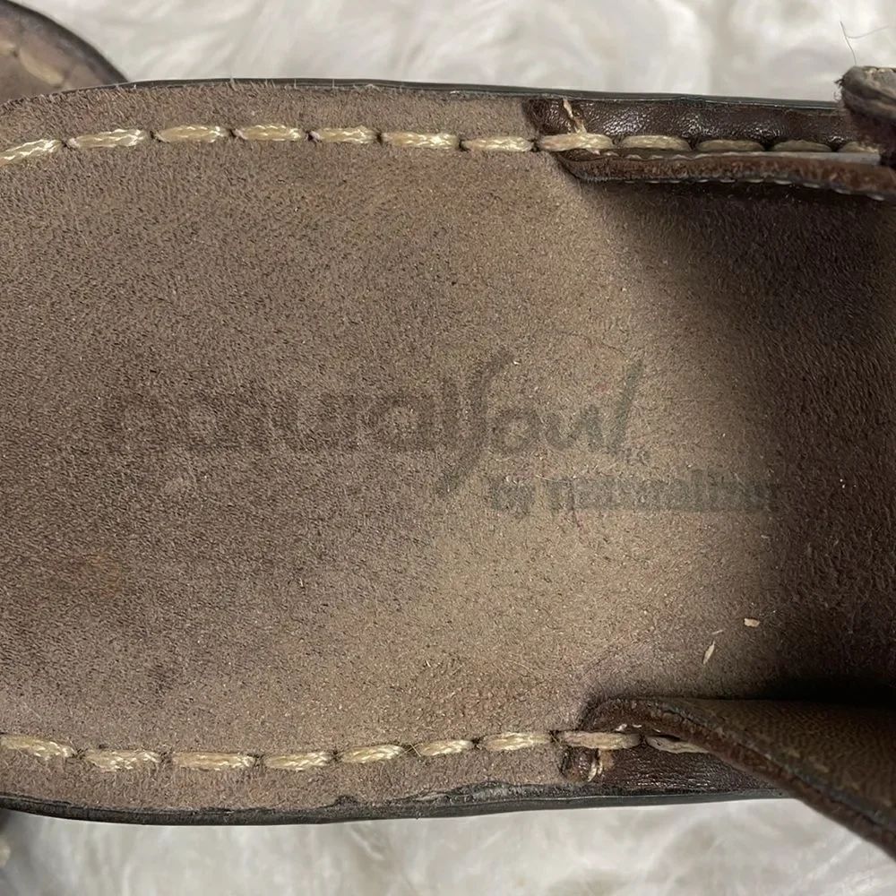 NATURAL SOUL by NATURALIZER Cornel Leather Upper Slides Sandals Size 6M Brown - Picture 6 of 12